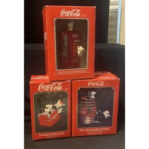 VTG Lot Of 3 Enesco Coca-Cola Holiday Ornaments 1989, 1992,1994